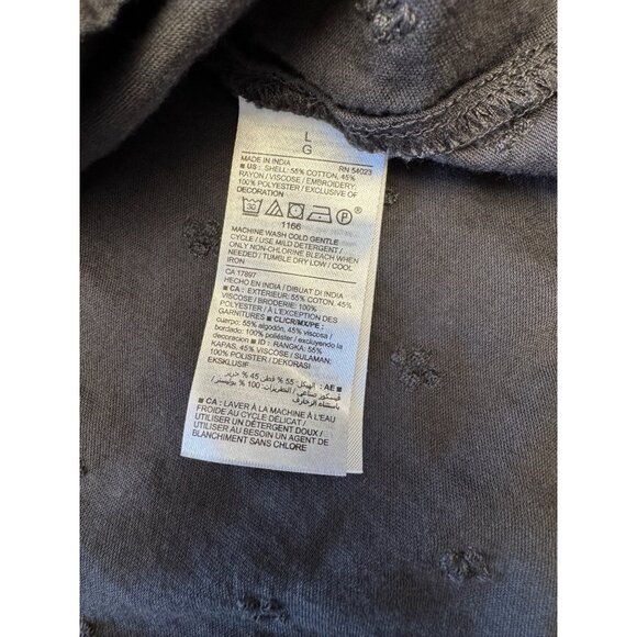 Old Navy Womens Blouse L Black Embroidered Long Sleeve V-Neck FlSoft Lightweight - Picture 5 of 8